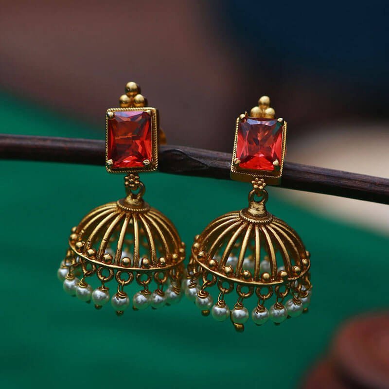 Buy Upakarna Jewelry - Oxidized Red Stone Jhumka Earrings for Girls and  Women at Amazon.in