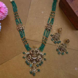 Antique Lakshmi Pendant Green Beads Haram