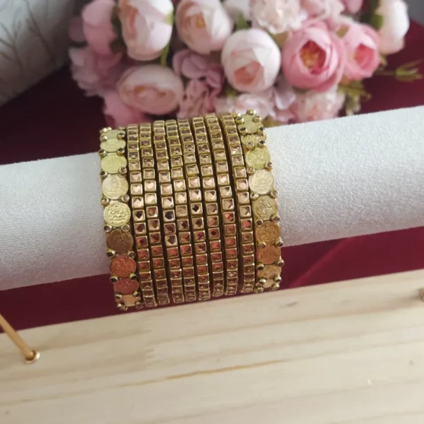 Lakshmi coin bangles with Silk Thread Kundan Bangles (Gold)