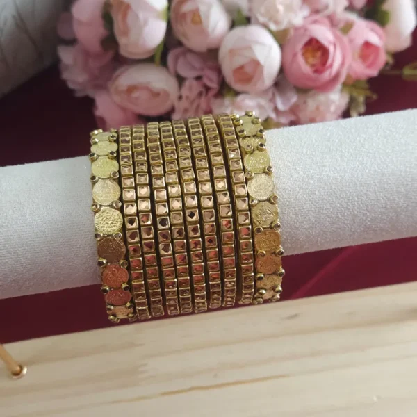 Lakshmi coin bangles with Silk Thread Kundan Bangles (Gold)