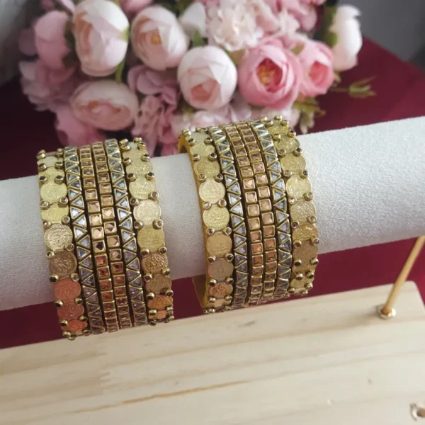Lakshmi coin bangles with Silk Thread Kundan Bangles (White & Gold)
