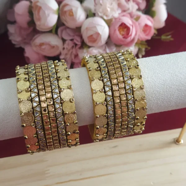 Lakshmi coin bangles with Silk Thread Kundan Bangles (White & Gold)