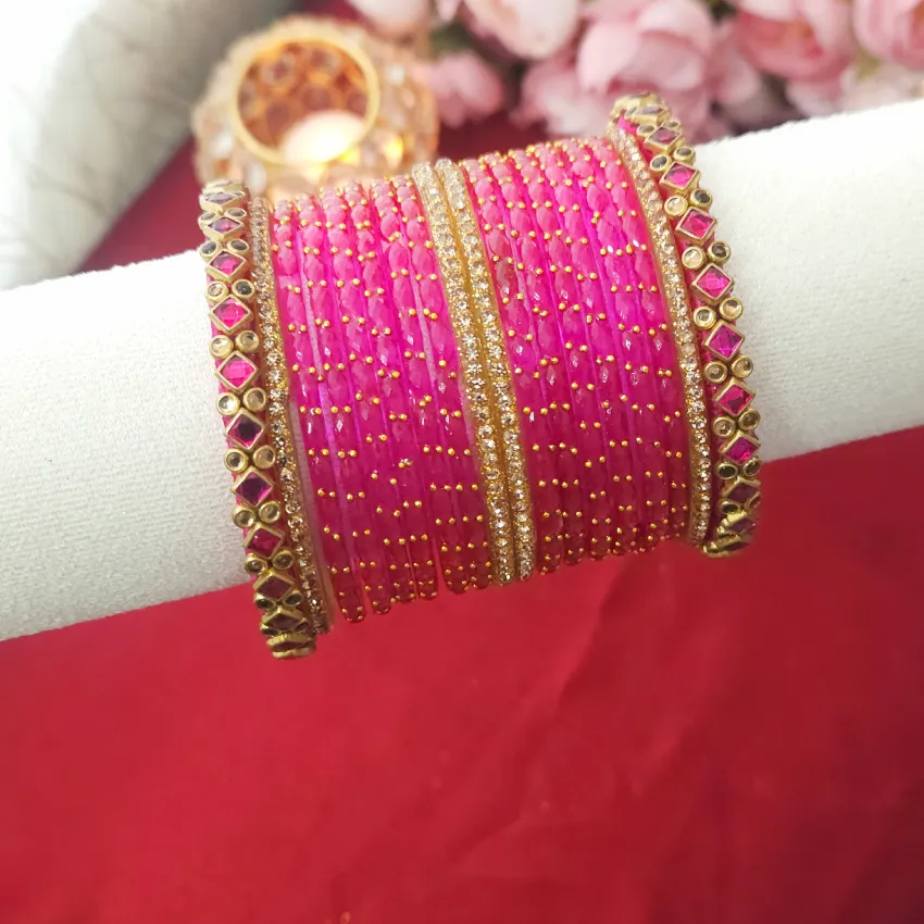 floral-kundan-glass-bangles-mixed-rani-pink