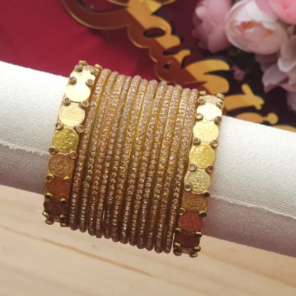 Sparkle Designer Glass Bangles with Lakshmi Coin Bangles-Gold